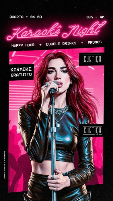 Evento: KARAOKÊ NIGHT • 18h às 4h • Entrada Grátis