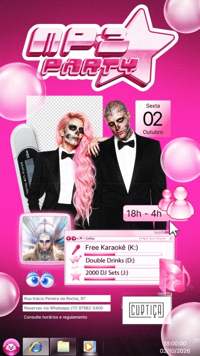 Evento: MP3 PARTY • 18h às 4h • Lista VIP até 20h