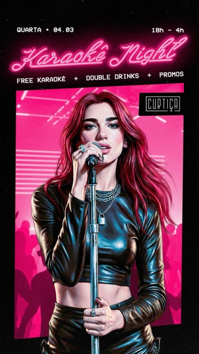 Evento: KARAOKÊ NIGHT • 18h às 4h • Entrada Grátis