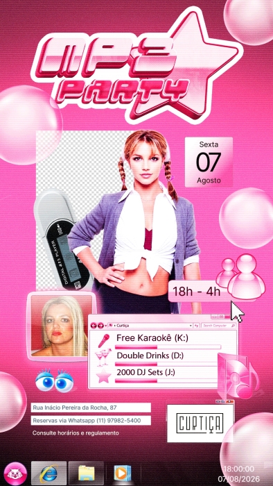 Evento: MP3 PARTY • 18h às 4h • Lista VIP até 20h
