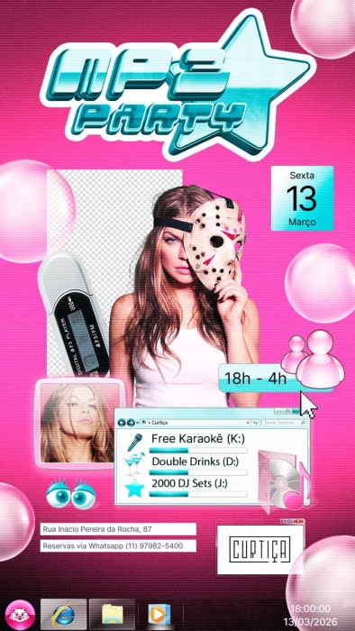 Evento: MP3 PARTY • 18h às 4h • Entrada Grátis até 20h