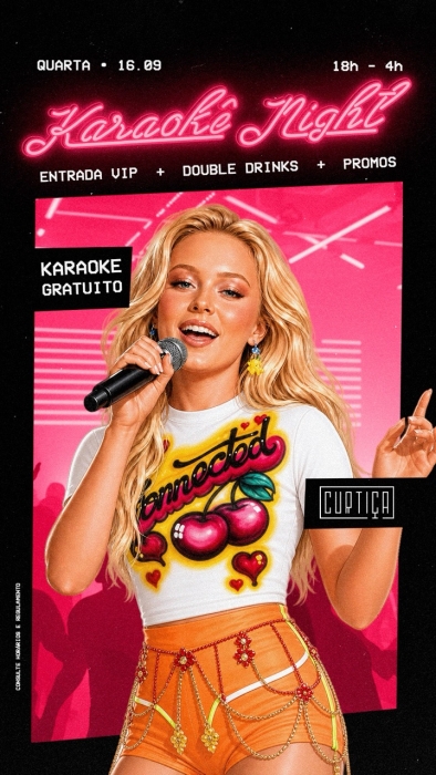 Evento: KARAOKÊ NIGHT • 18h às 4h • Entrada Grátis