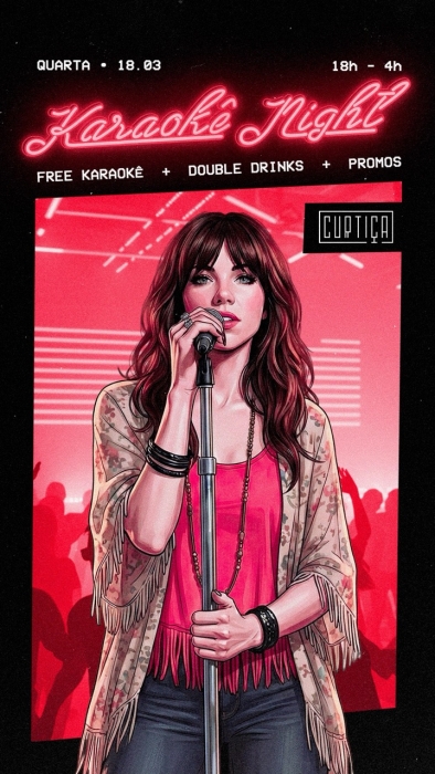 Evento: KARAOKÊ NIGHT • 18h às 4h • Entrada Grátis