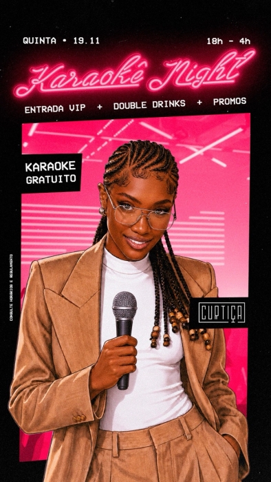 Evento: KARAOKÊ NIGHT • 18h às 4h • Entrada Grátis