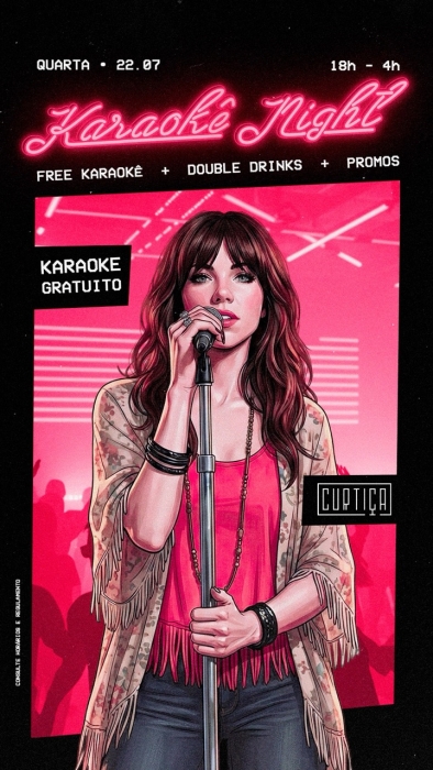 Evento: KARAOKÊ NIGHT • 18h às 4h • Entrada Grátis