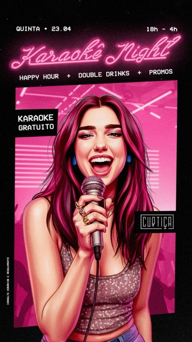 Evento: KARAOKÊ NIGHT • 18h às 4h • Entrada Grátis
