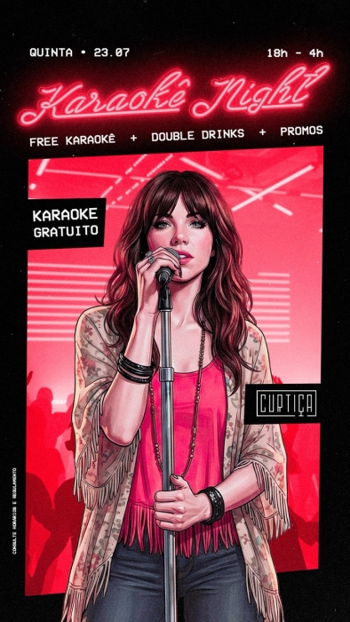 Evento: KARAOKÊ NIGHT • 18h às 4h • Entrada Grátis