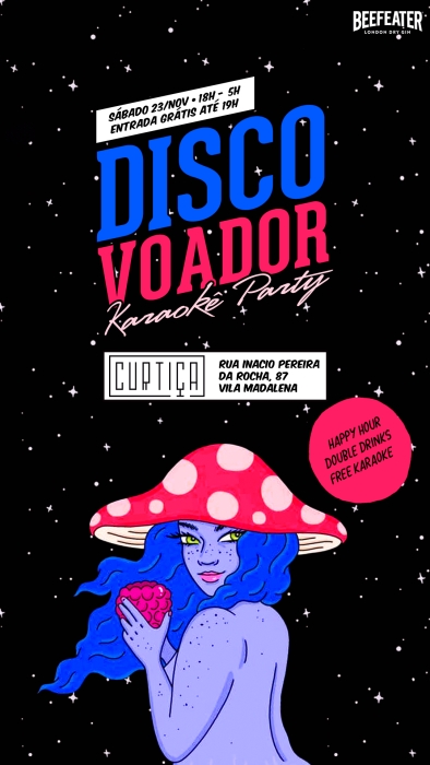 Evento: DISCO VOADOR • 18h às 5h • Entrada Grátis até 19h