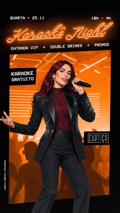 Evento: KARAOKÊ NIGHT • 18h às 4h • Entrada Grátis