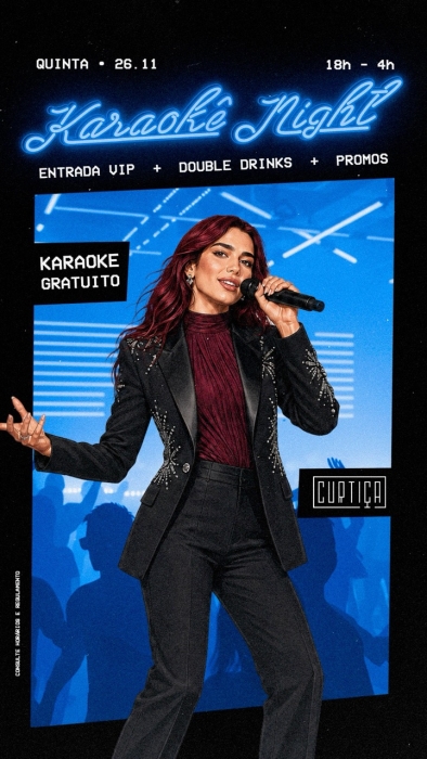 Evento: KARAOKÊ NIGHT • 18h às 4h • Entrada Grátis