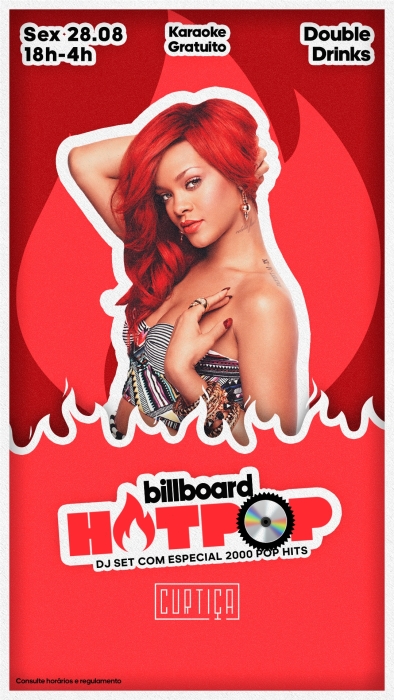Evento: HOTPOP • 18h às 4h • Lista VIP até 20h
