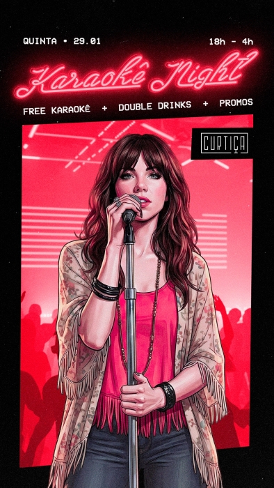 Evento: KARAOKÊ NIGHT • 18h às 4h • Entrada Grátis