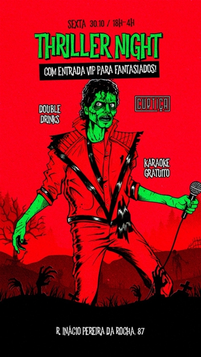 Evento: THRILLER NIGHT - PRÉ HALLOWEEN • 18h às 4h • Lista VIP até 20h